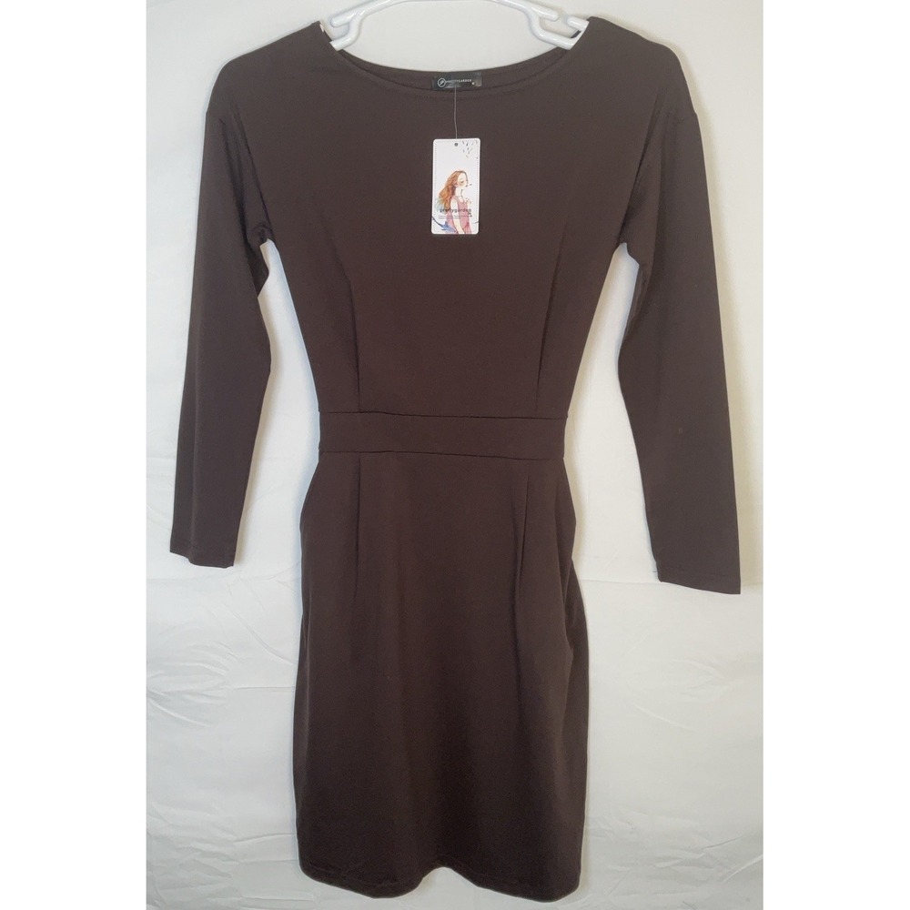 NWT Women's Pretty Garden Long Sleeve Midi Dress Back Tie - Brown - Size Medium